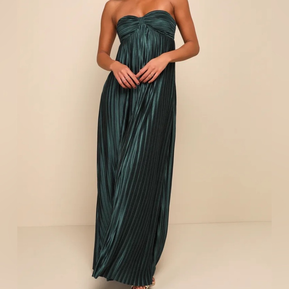 Lulu's Strapless Satin Maxi Dress- Emerald Green XL